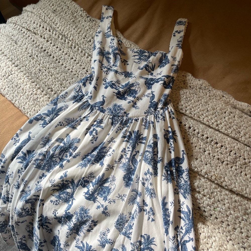 Caroline Constas Floral Blue and White Sleeveless Dress